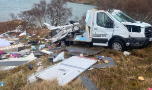 Family&#039;s &#039;lucky escape&#039; after motorhome &#039;blown down hill&#039; on NC500 route by Storm Kathleen